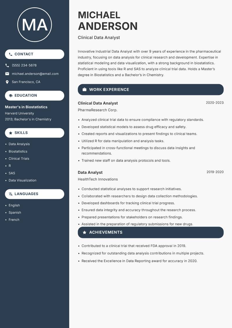 Industrial Data Analyst resume template — Compact