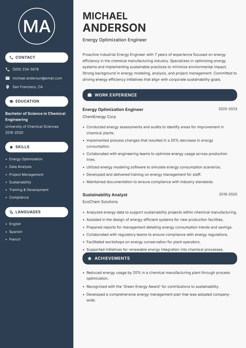Industrial Energy Engineer resume template — Compact