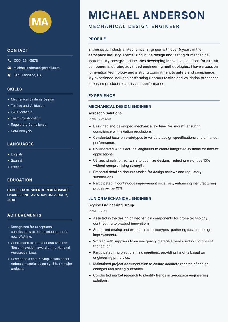 Industrial Mechanical Engineer resume template — Classic Clean