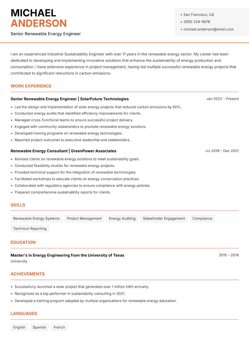 Industrial Sustainability Engineer resume template — Modern Professional