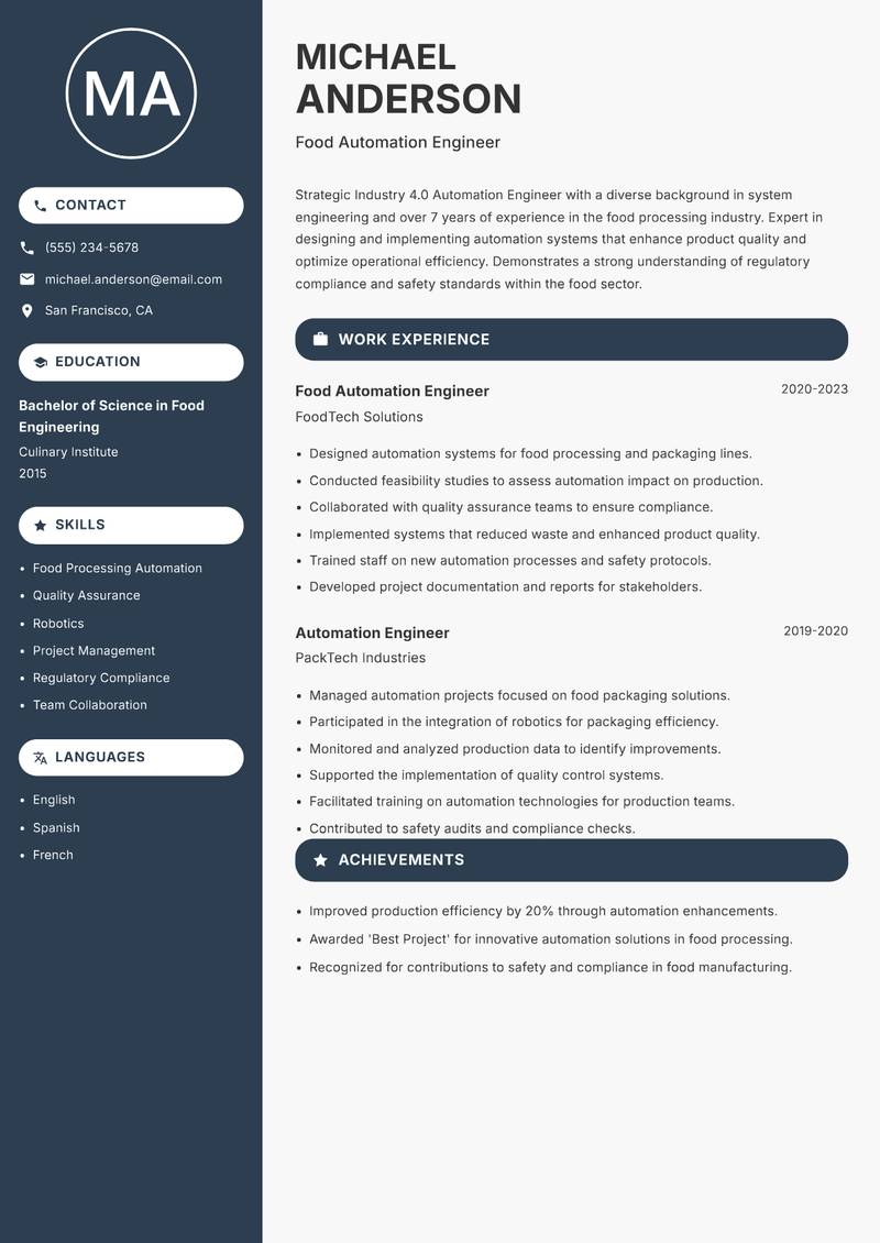 Industry 4.0 Automation Engineer resume template — Compact