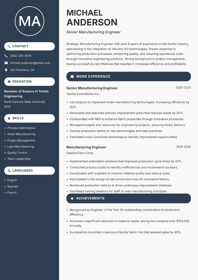Industry 4.0 Manufacturing Engineer resume template — Compact