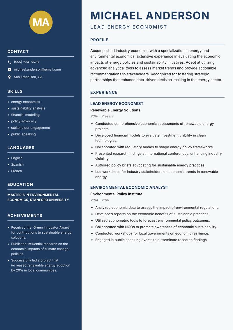 Industry Economist resume template — Classic Clean