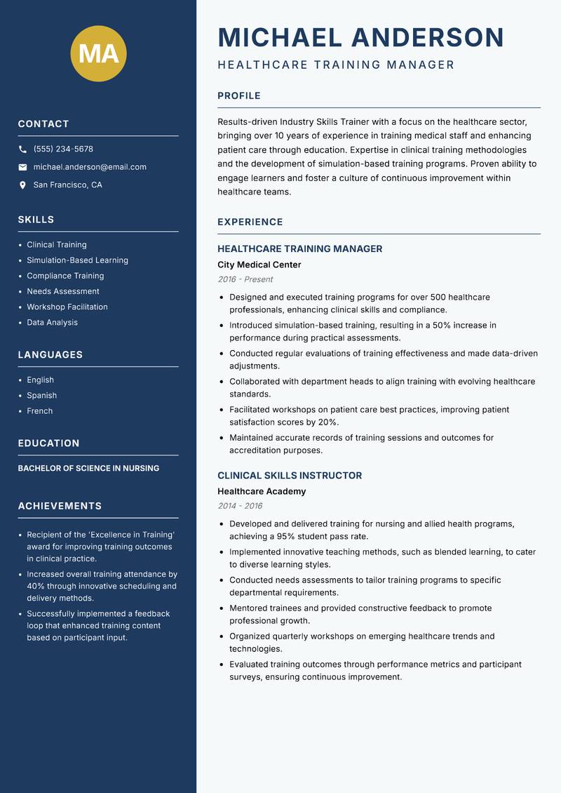 Industry Skills Trainer resume template — Classic Clean