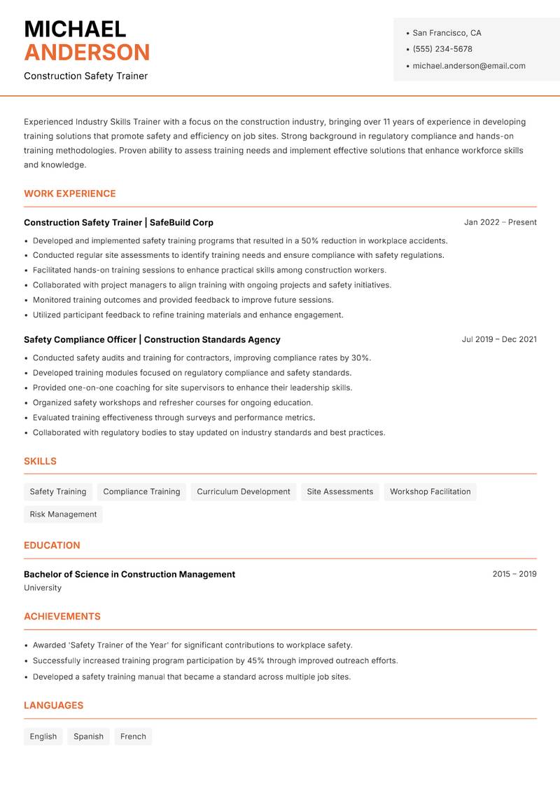 Industry Skills Trainer resume template — Modern Professional