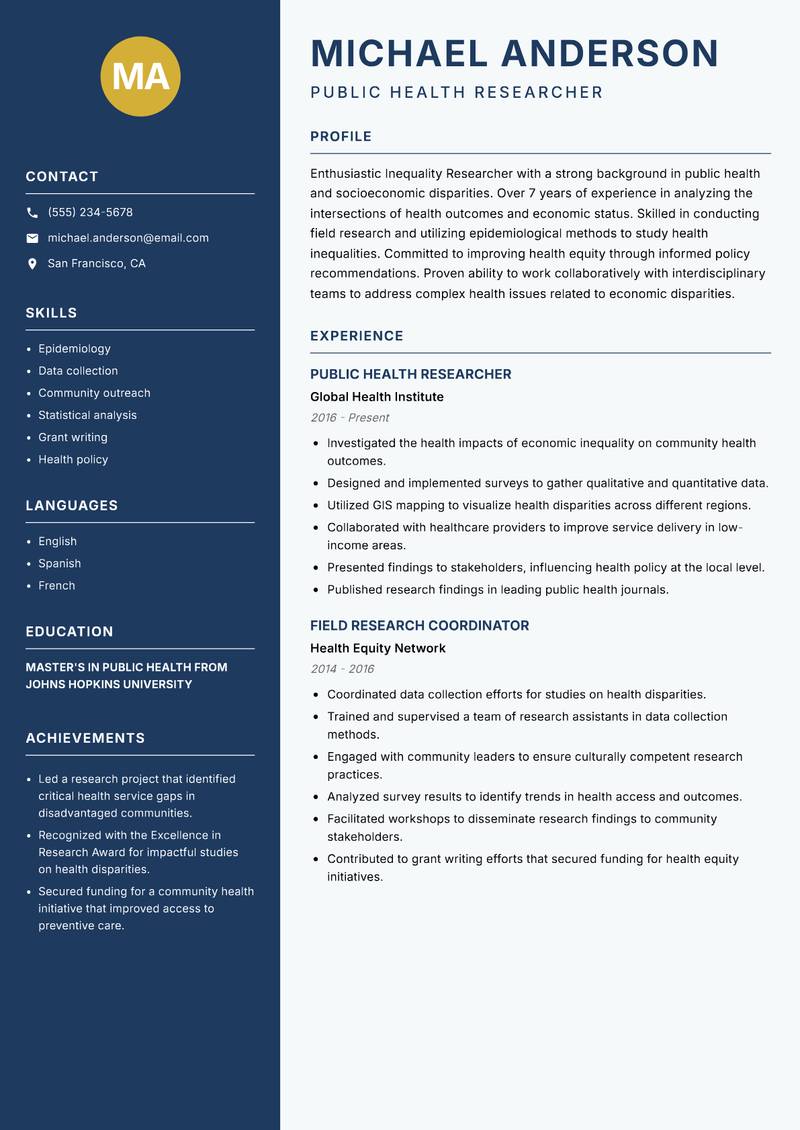 Inequality Researcher resume template — Classic Clean