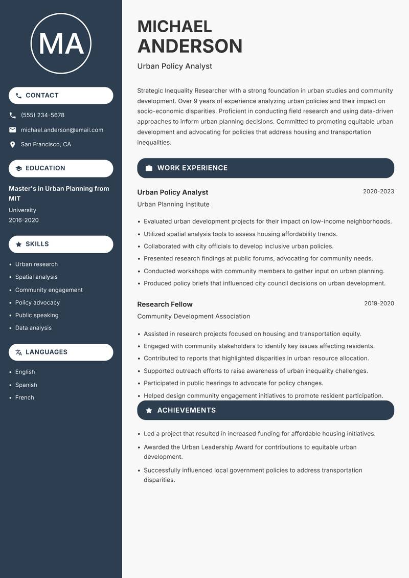 Inequality Researcher resume template — Compact