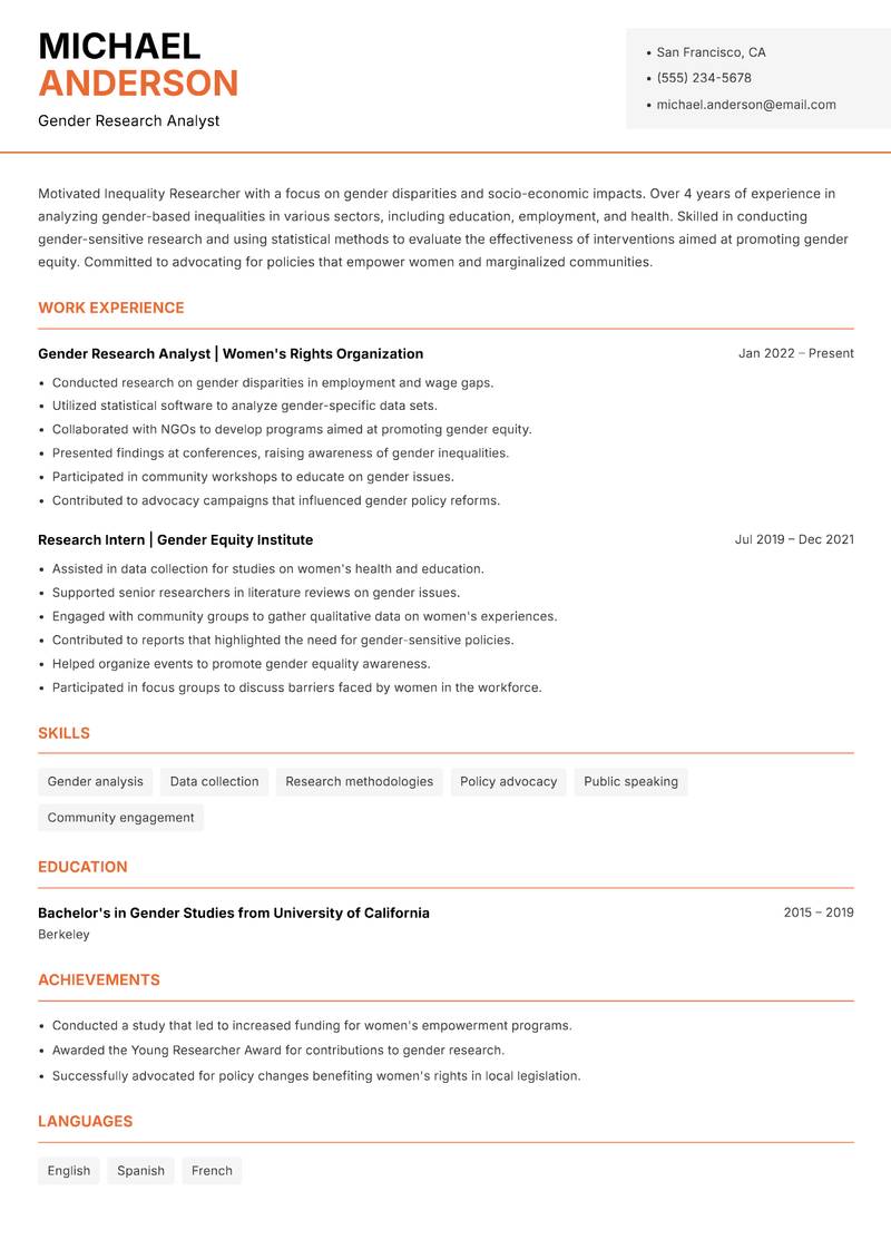 Inequality Researcher resume template — Modern Professional