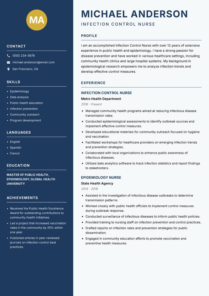 Infection Control Nurse resume template — Classic Clean