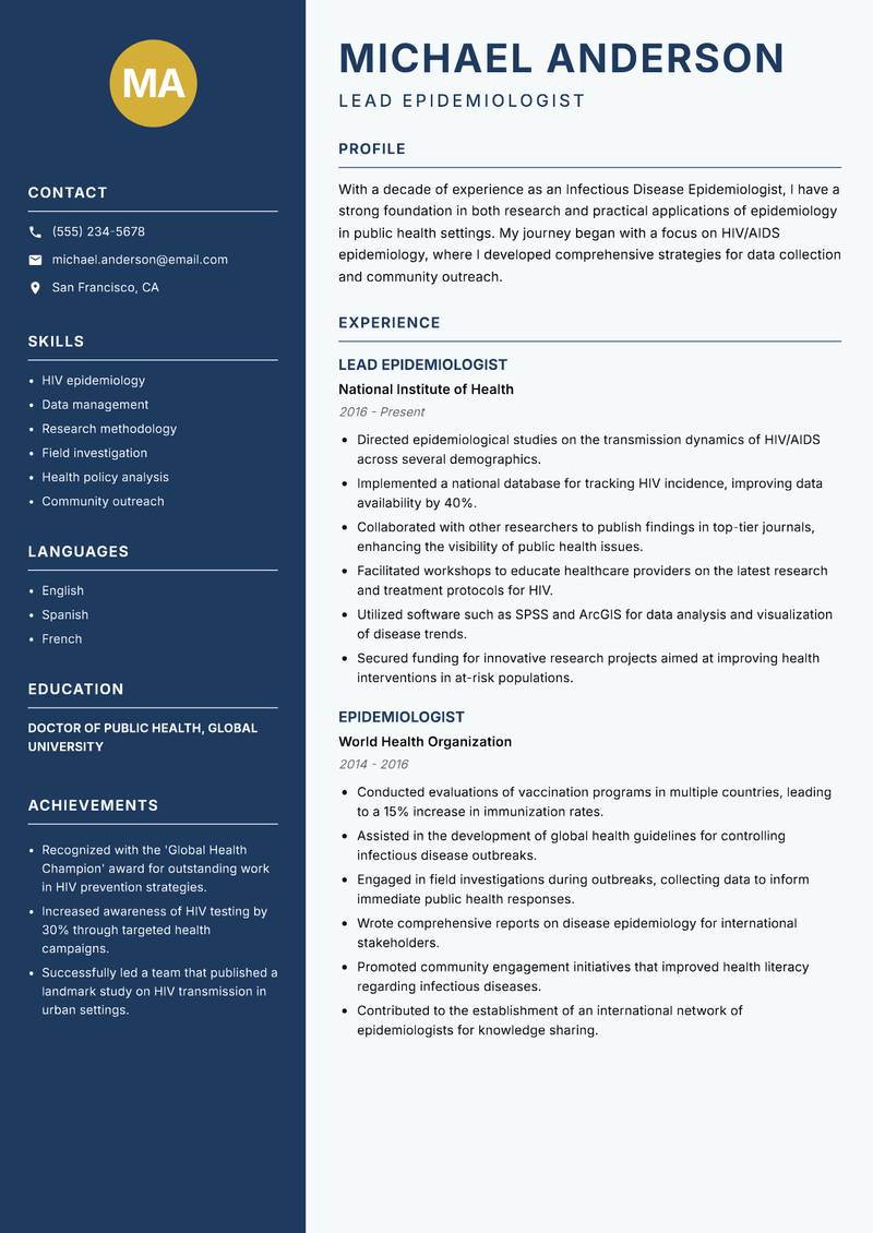 Infectious Disease Epidemiologist resume template — Classic Clean