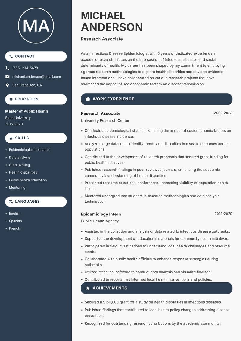 Infectious Disease Epidemiologist resume template — Compact