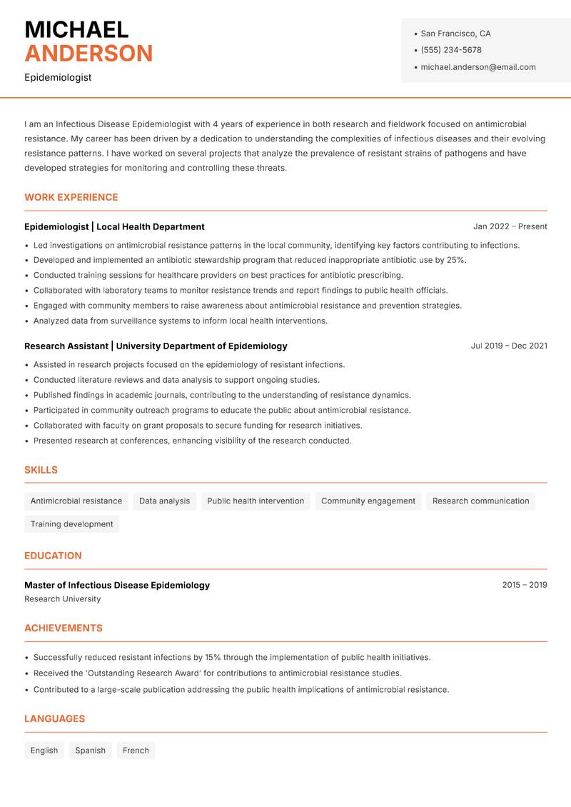 Infectious Disease Epidemiologist resume template — Modern Professional