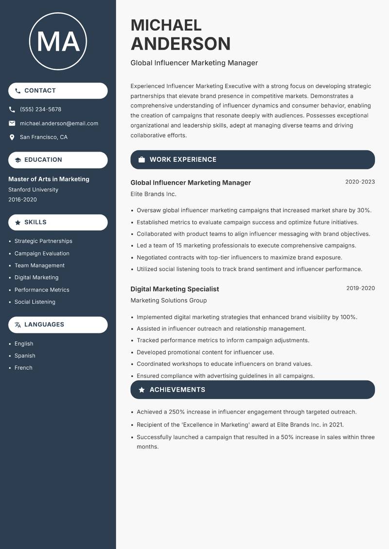 Influencer Marketing Executive resume template — Compact