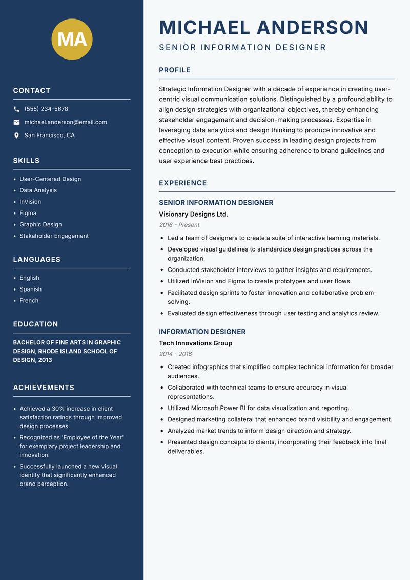 Information Designer resume template — Classic Clean