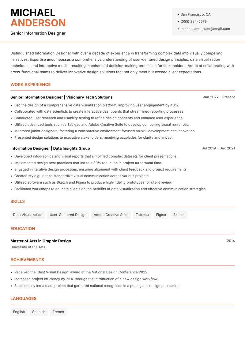 Information Designer resume template — Modern Professional