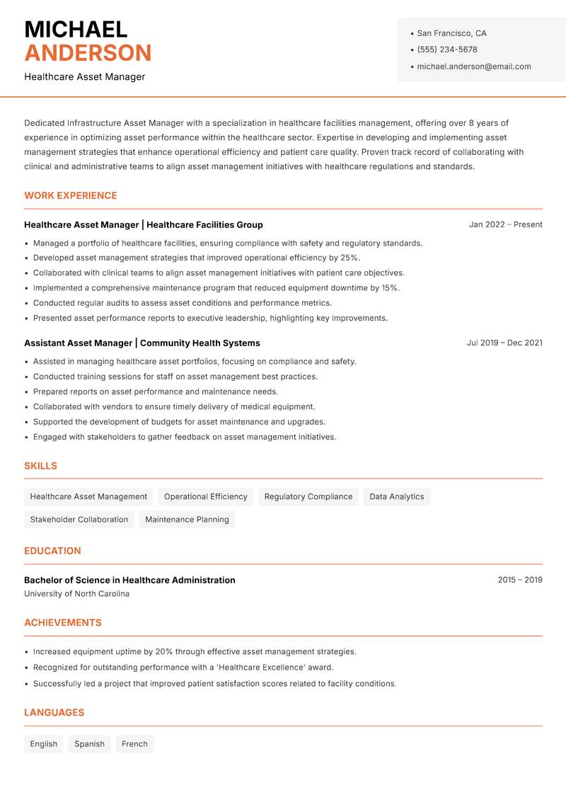 Infrastructure Asset Manager resume template — Modern Professional
