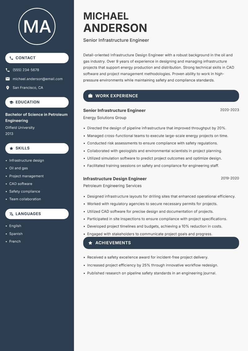 Infrastructure Design Engineer resume template — Compact