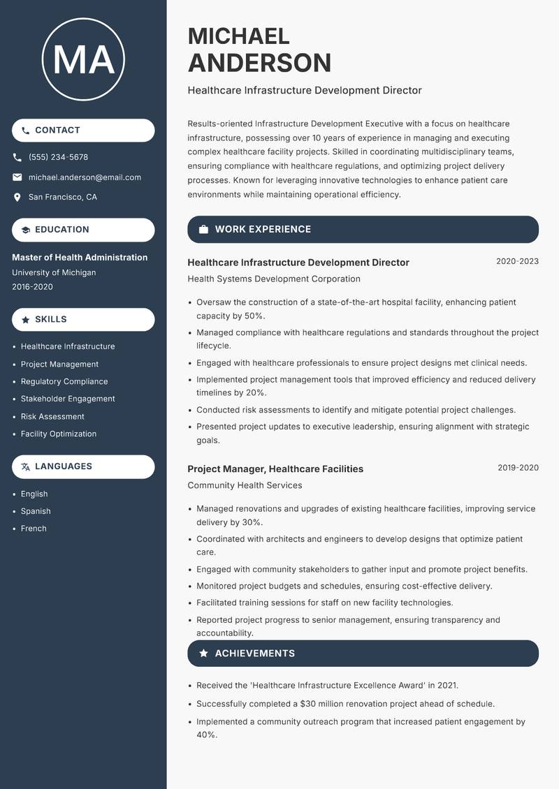 Infrastructure Development Executive resume template — Compact
