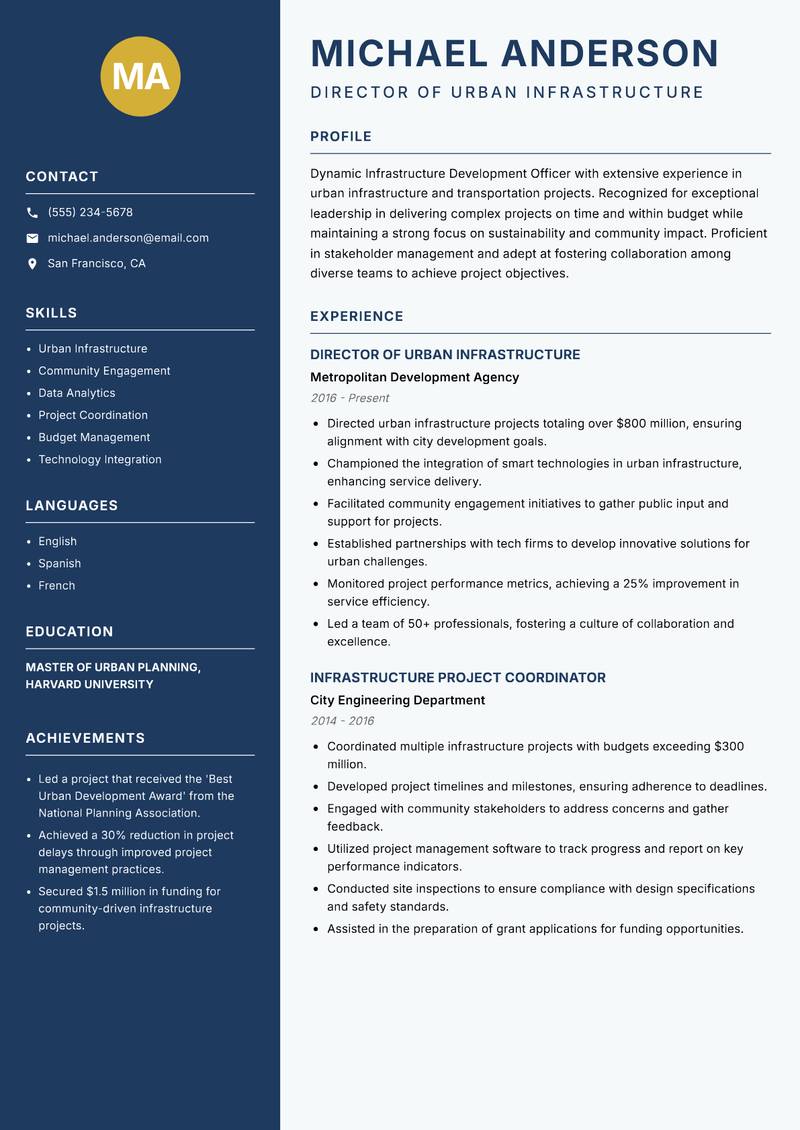Infrastructure Development Officer resume template — Classic Clean