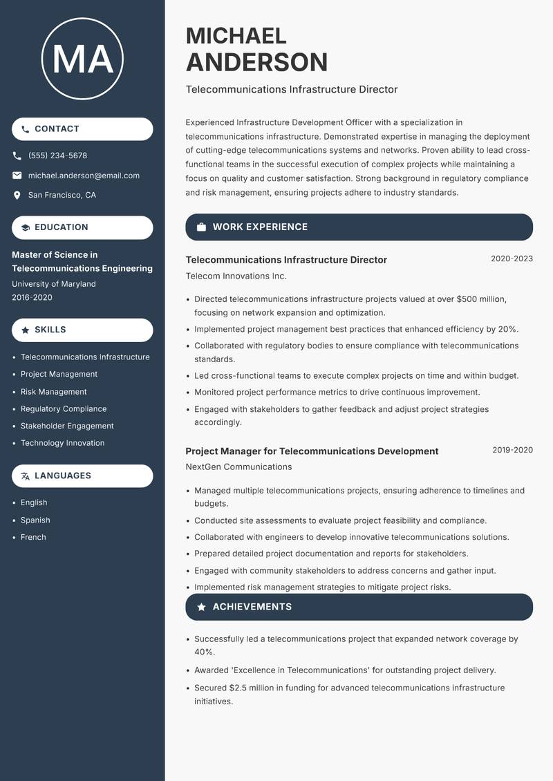 Infrastructure Development Officer resume template — Compact