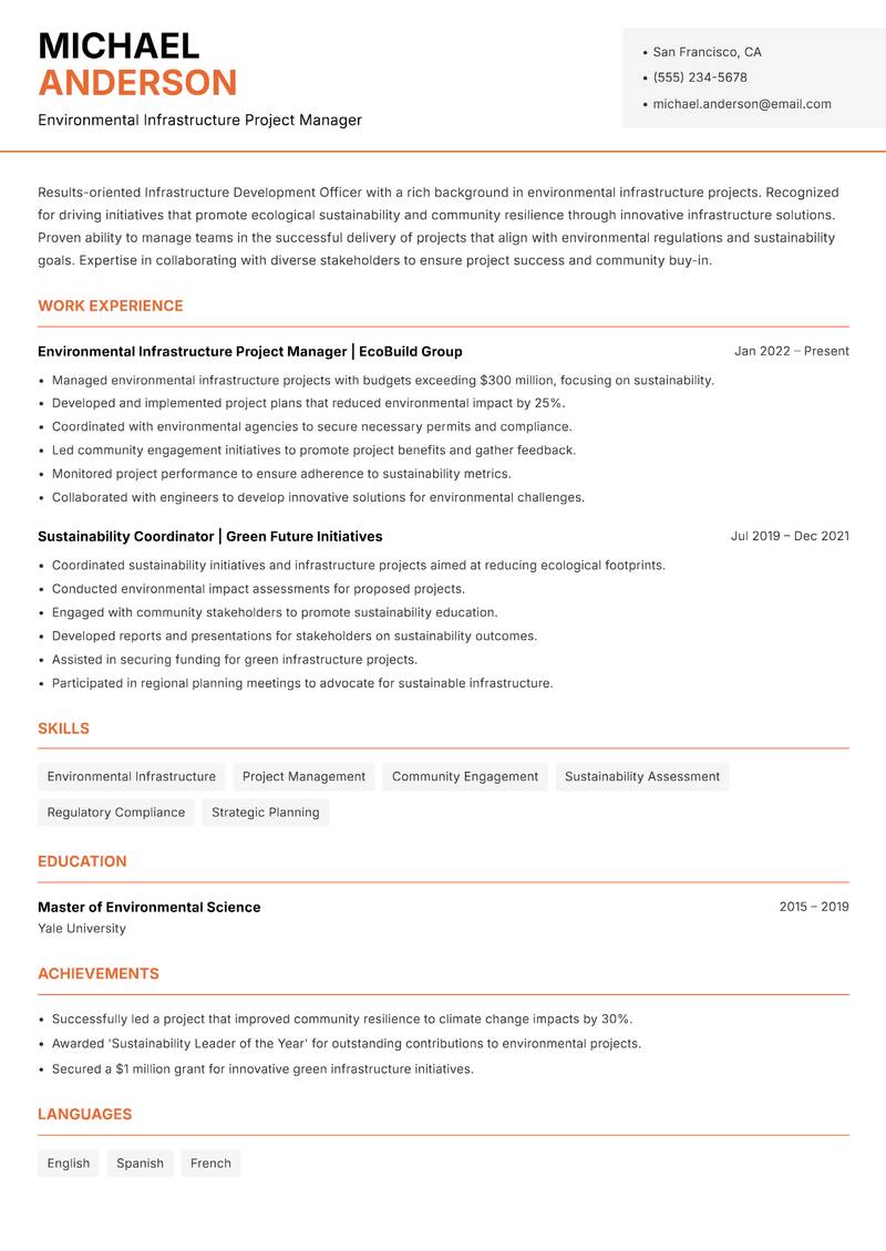 Infrastructure Development Officer resume template — Modern Professional