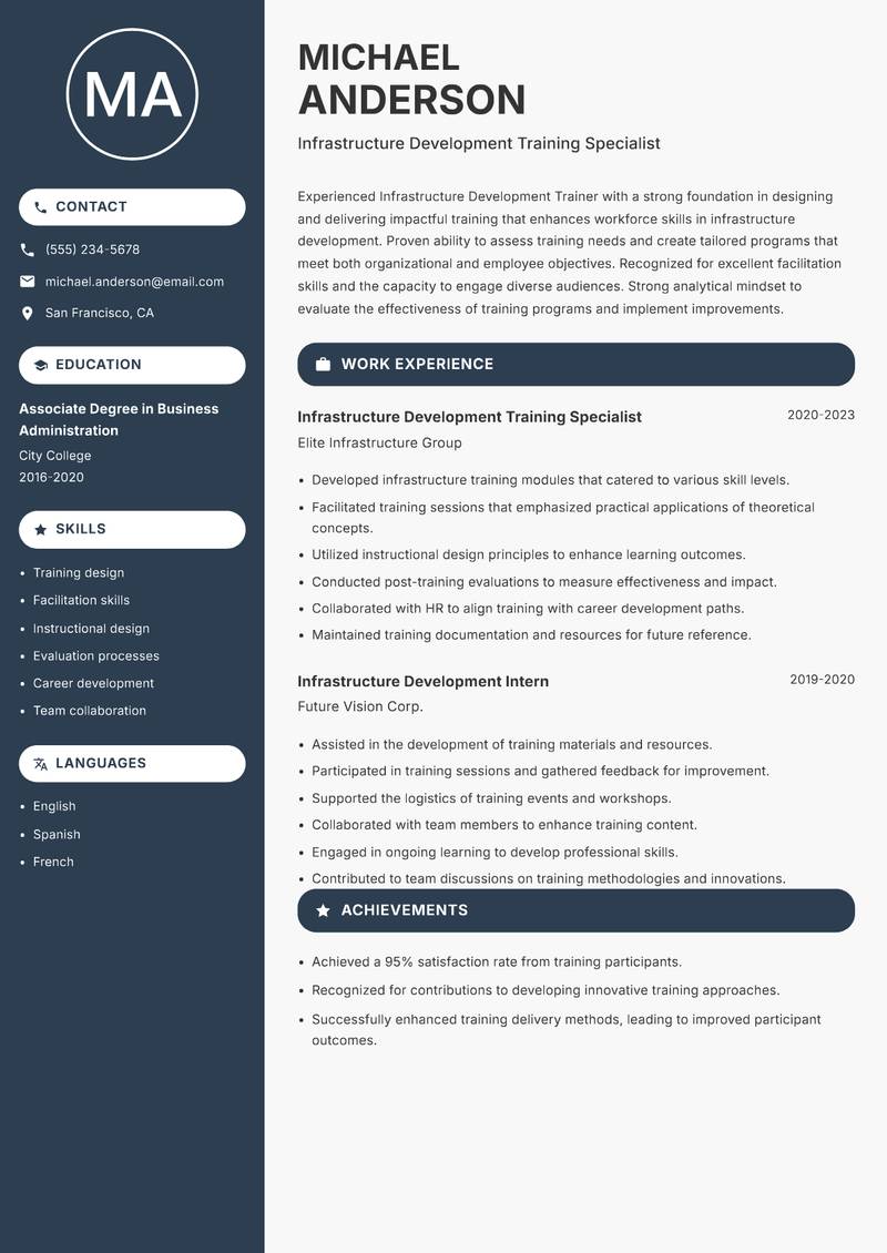 Infrastructure Development Trainer resume template — Compact