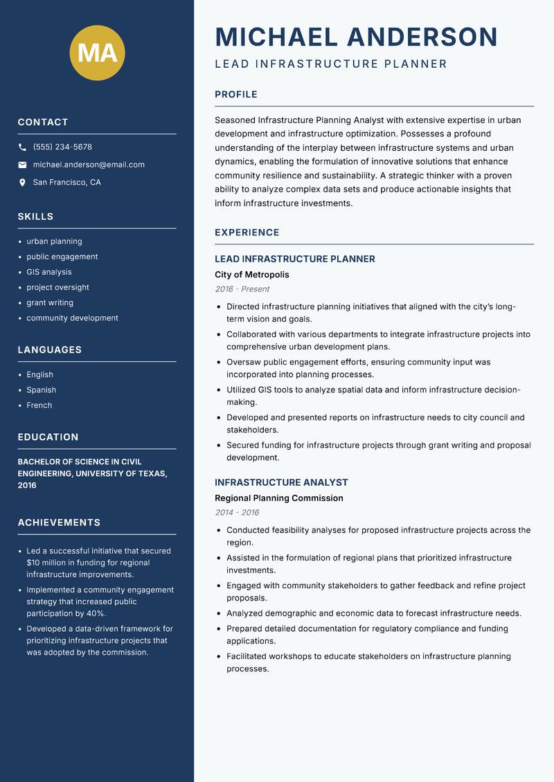 Infrastructure Planning Analyst resume template — Classic Clean