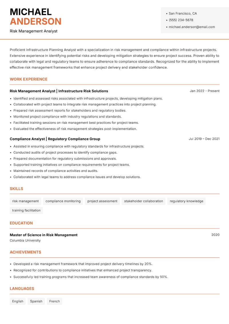 Infrastructure Planning Analyst resume template — Modern Professional