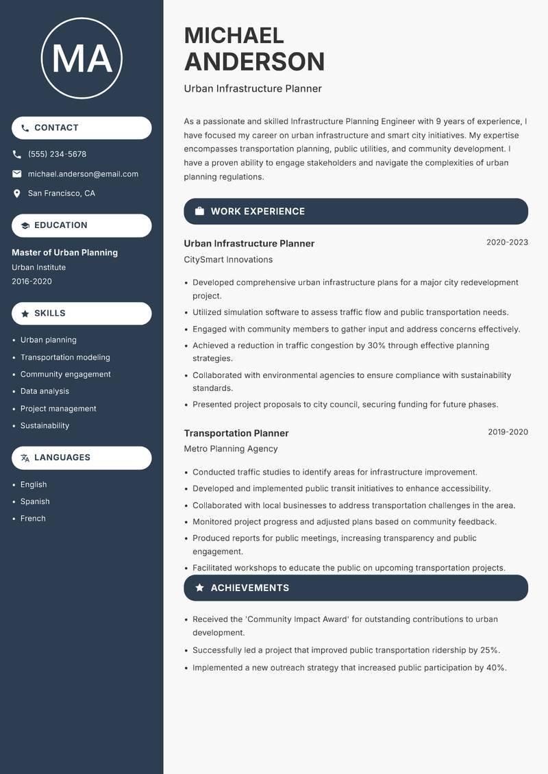 Infrastructure Planning Engineer resume template — Compact