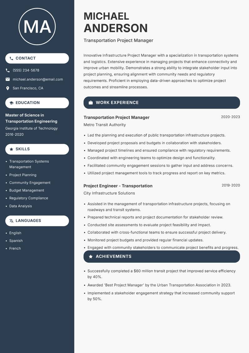 Infrastructure Project Manager resume template — Compact