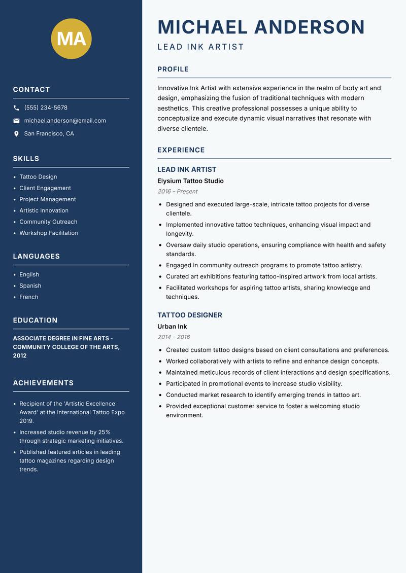 Ink Artist resume template — Classic Clean