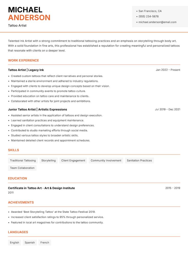 Ink Artist resume template — Modern Professional