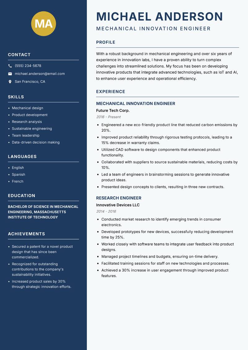 Innovation Lab Engineer resume template — Classic Clean
