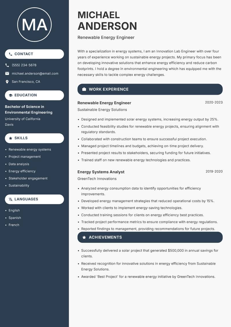 Innovation Lab Engineer resume template — Compact
