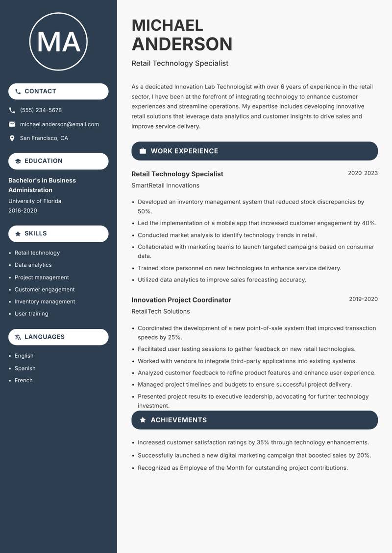 Innovation Lab Technologist resume template — Compact