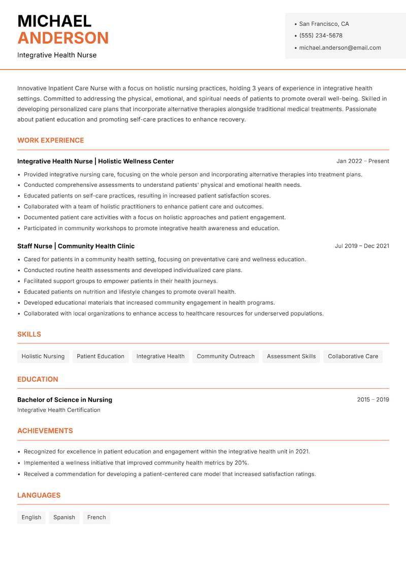 Inpatient Care Nurse resume template — Modern Professional