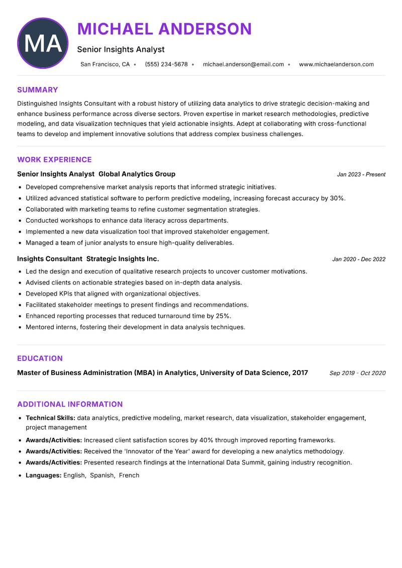 Insights Consultant resume example — ATS-friendly template