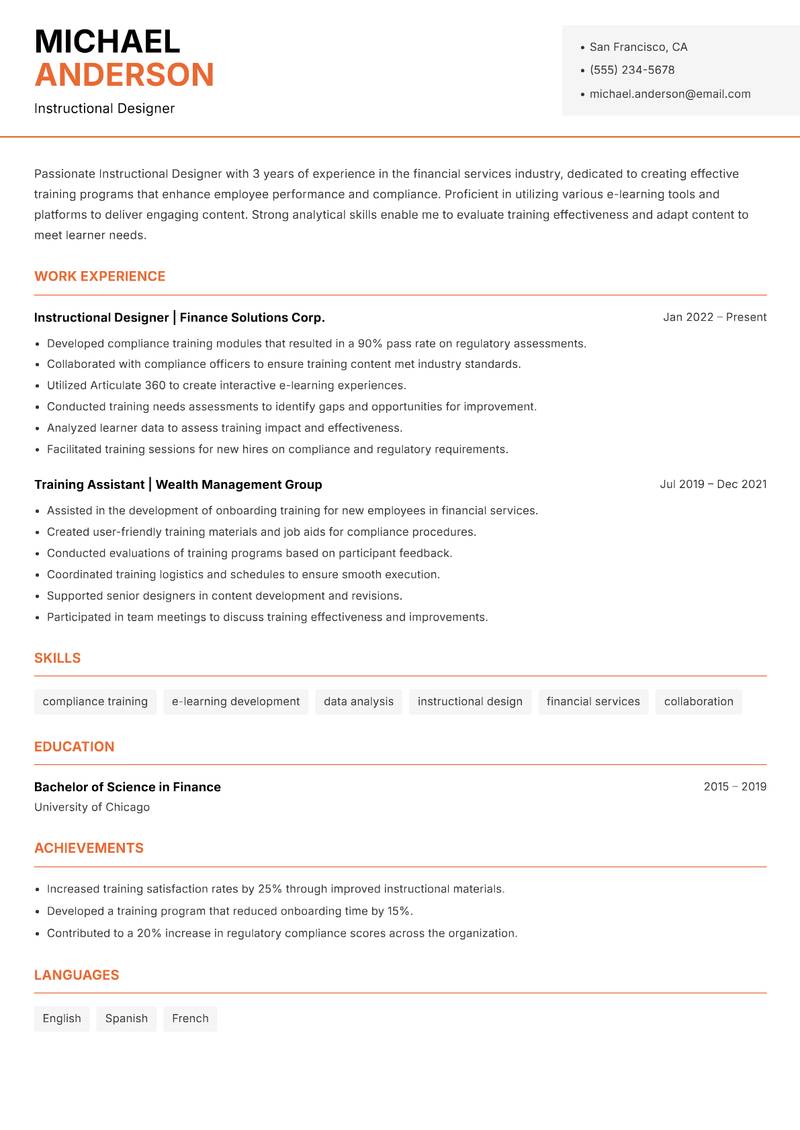 Instructional Designer resume template — Modern Professional
