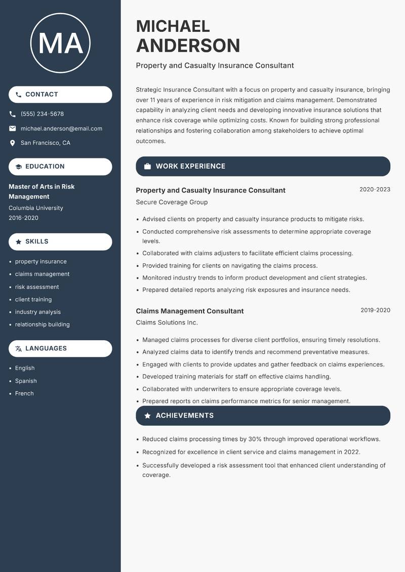 Insurance Consultant Strategy resume template — Compact