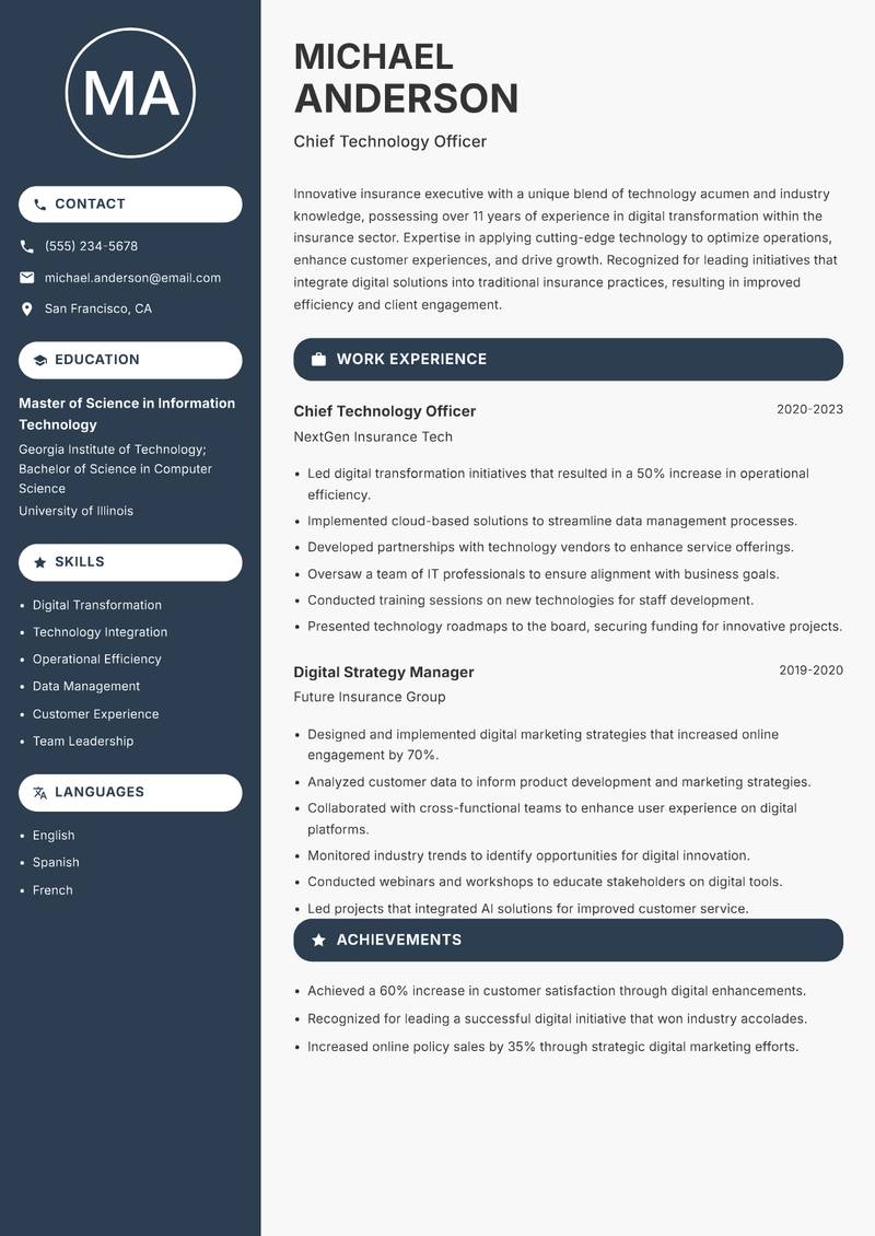 Insurance Executive resume template — Compact