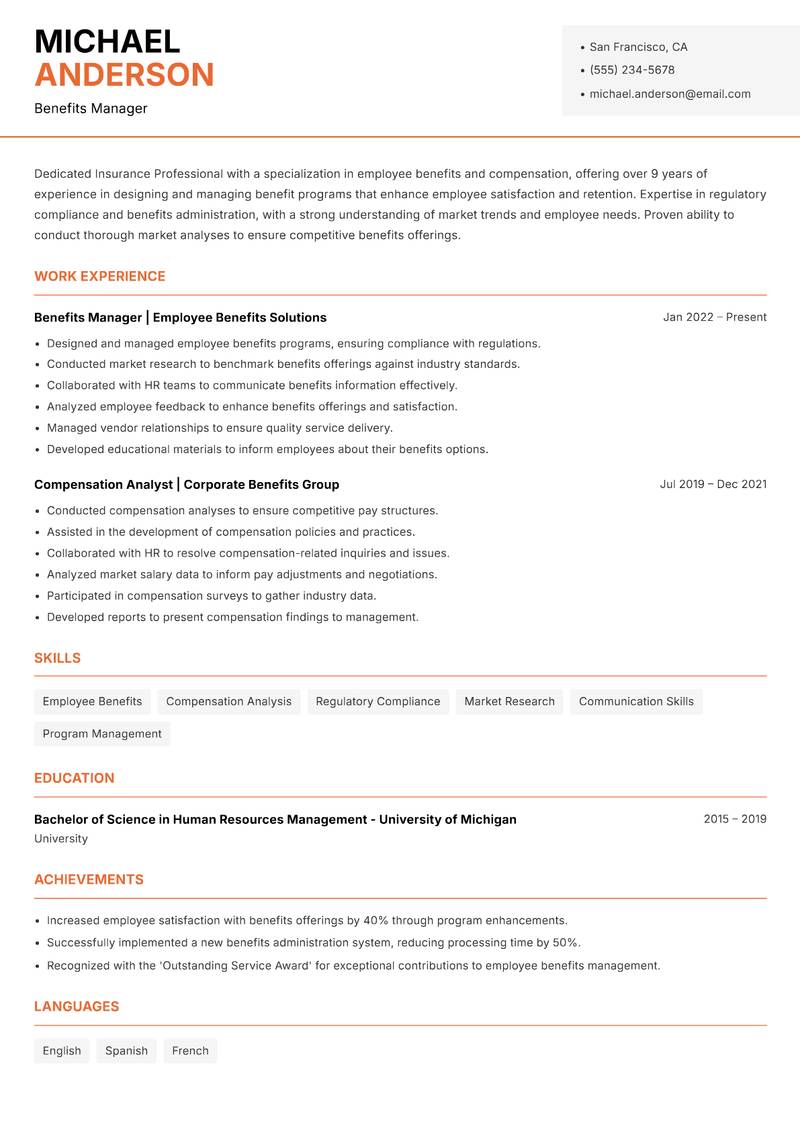 Insurance Professional resume template — Modern Professional
