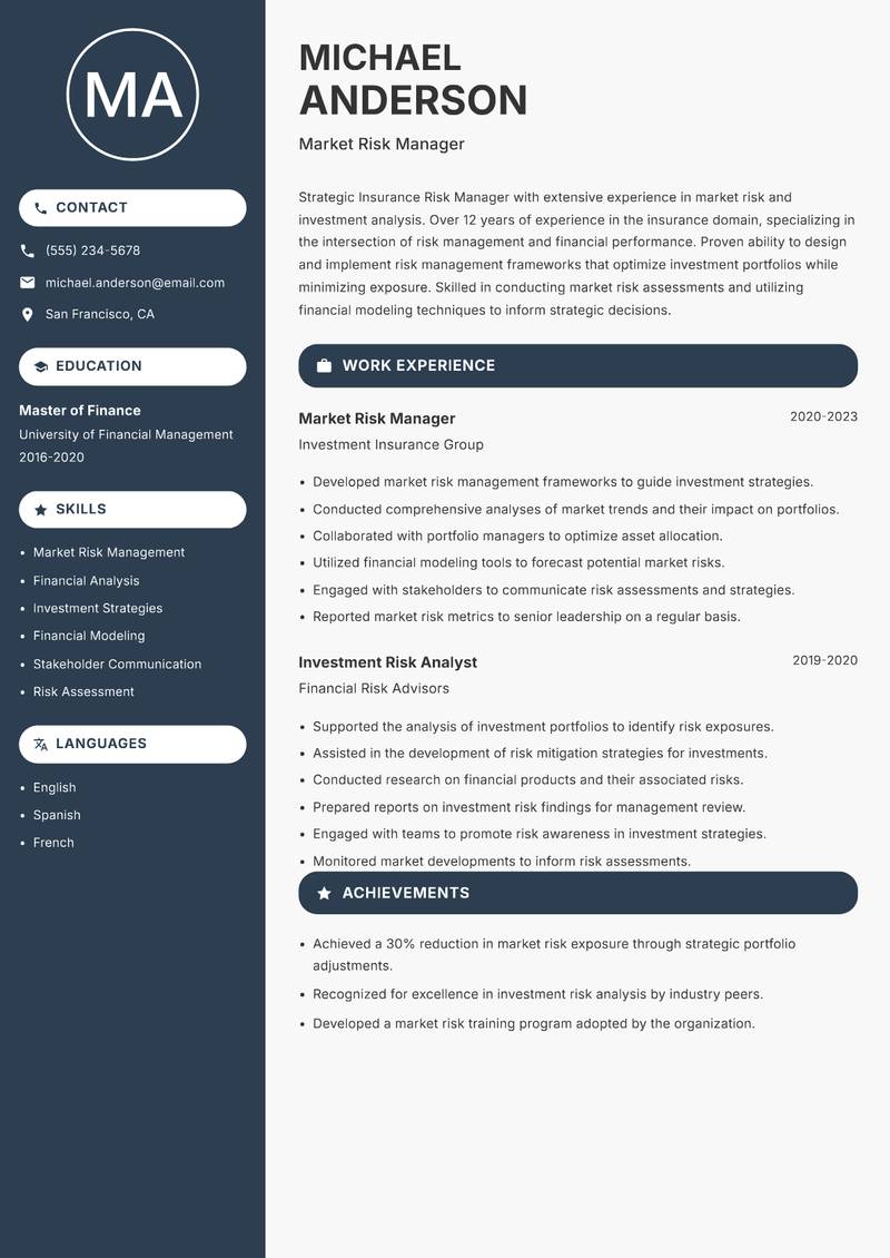 Insurance Risk Manager resume template — Compact