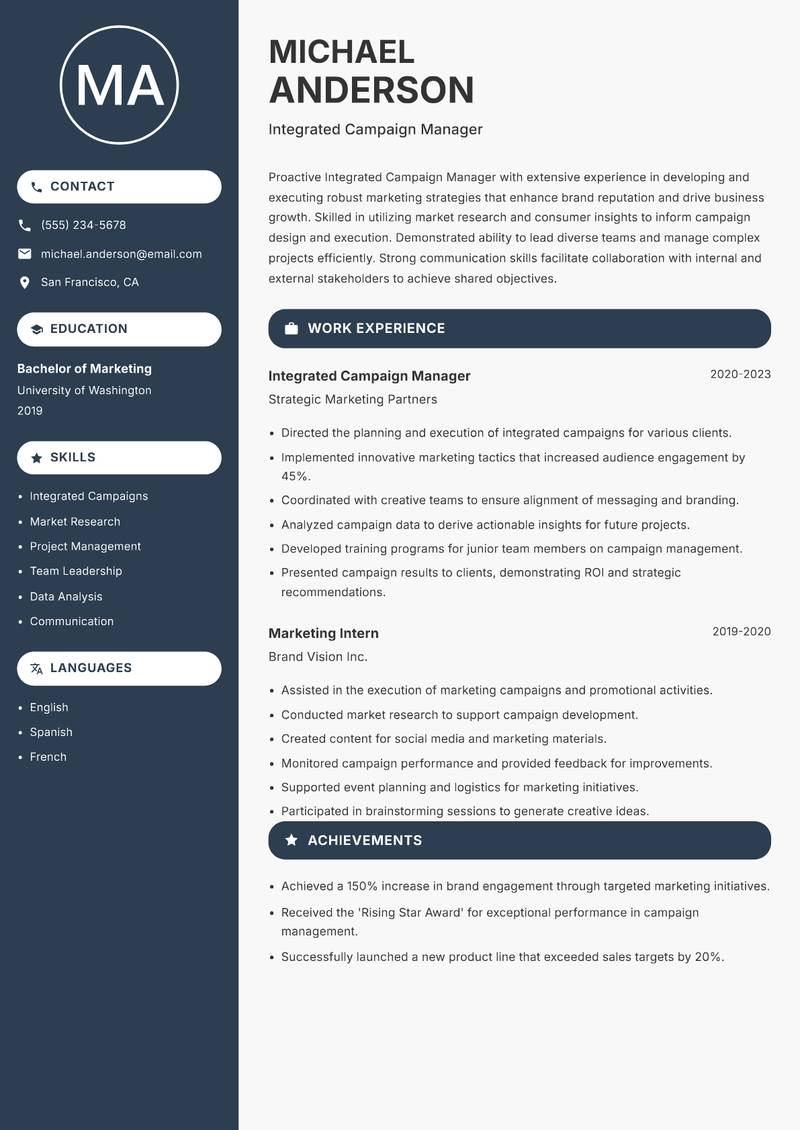 Integrated Campaign Manager resume template — Compact