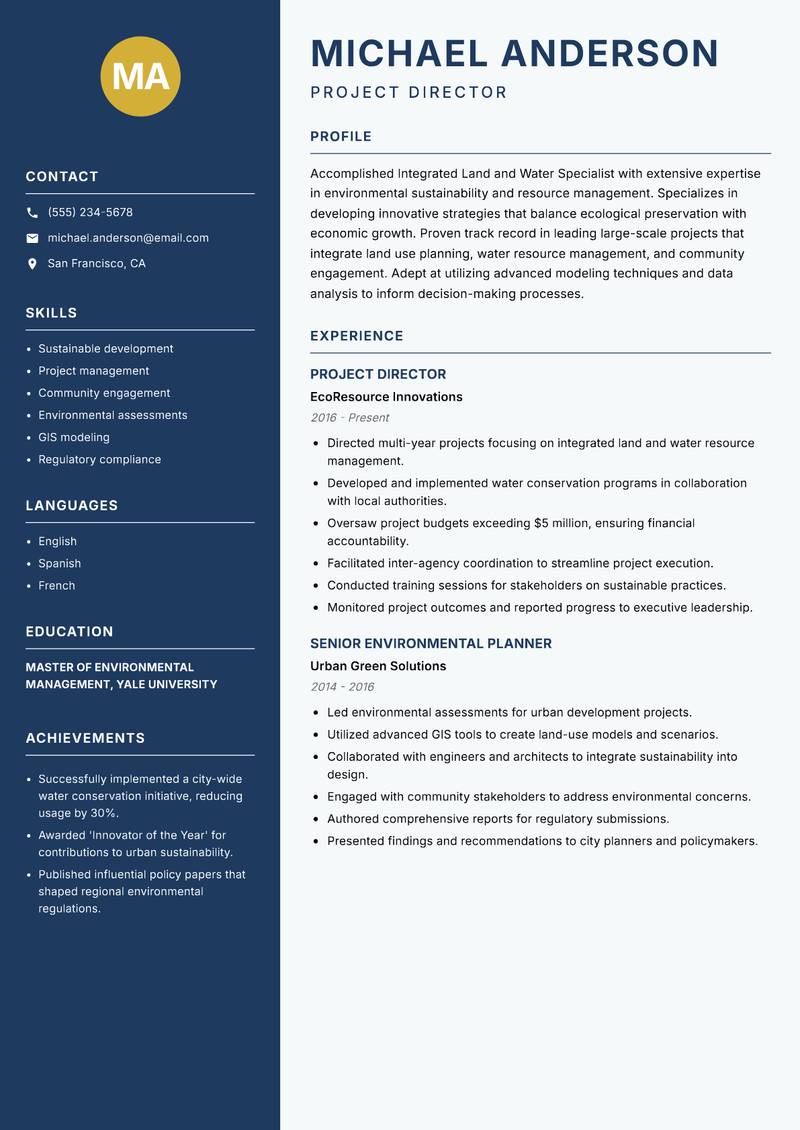 Integrated Land and Water Specialist resume template — Classic Clean