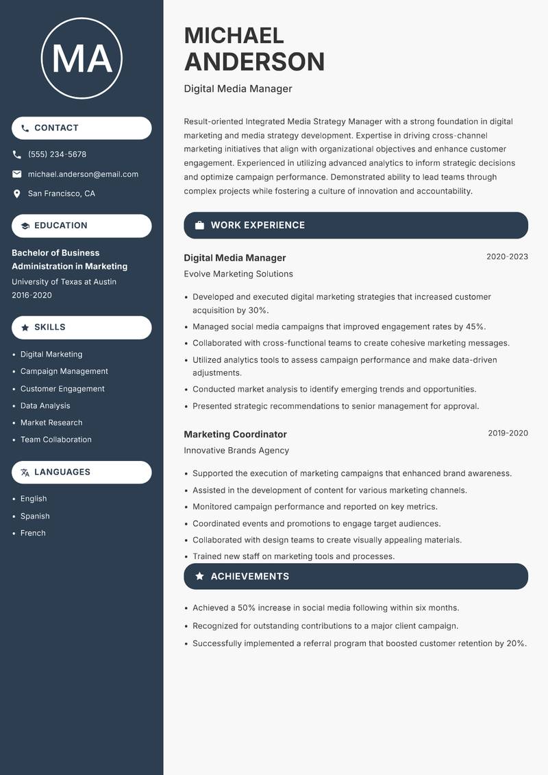 Integrated Media Strategy Manager resume template — Compact