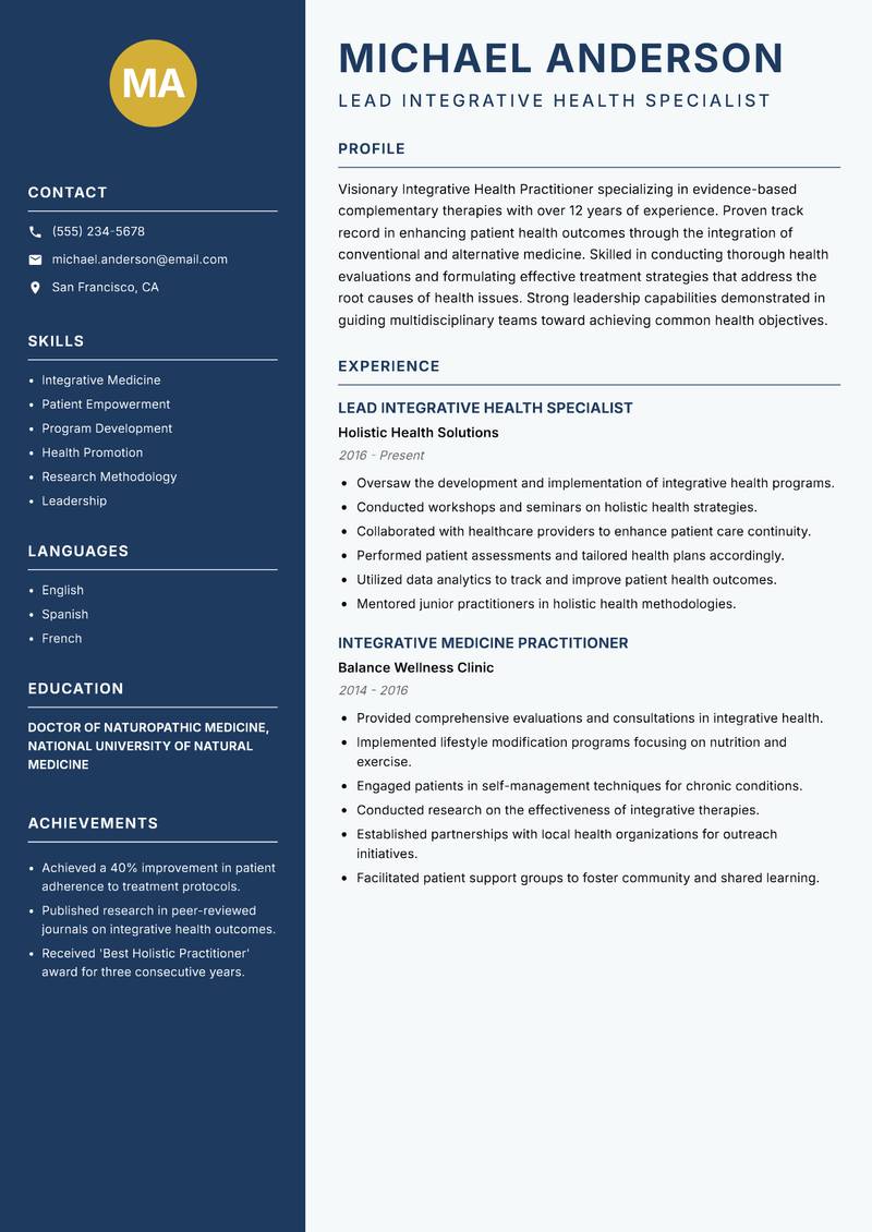Integrative Health Practitioner resume template — Classic Clean