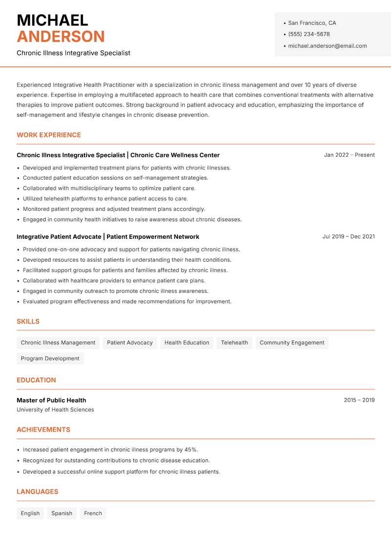 Integrative Health Practitioner resume template — Modern Professional