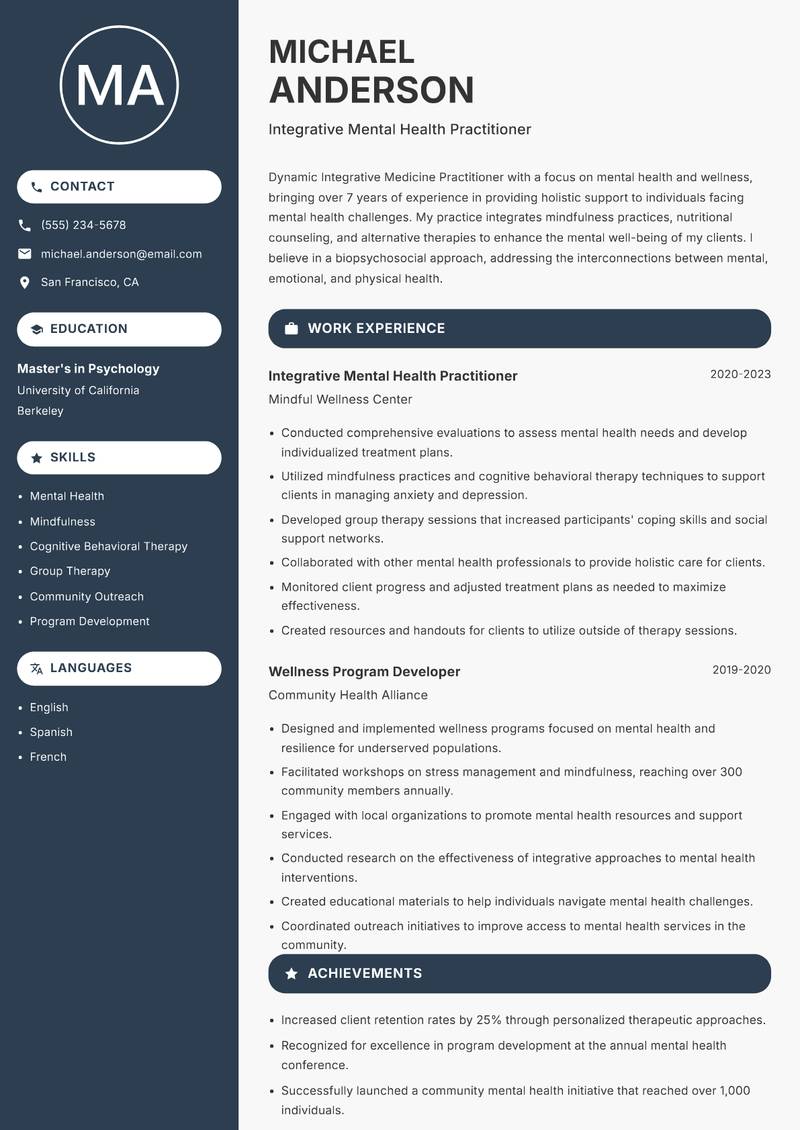 Integrative Medicine Practitioner resume template — Compact