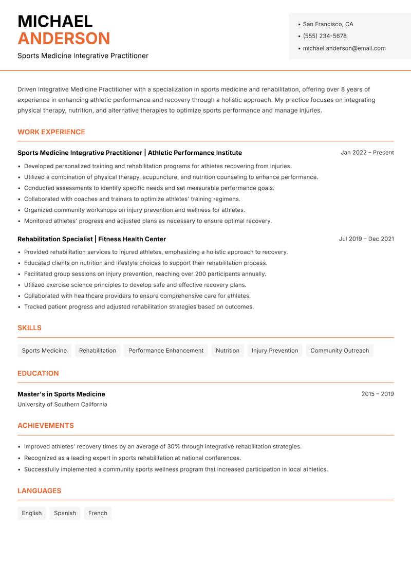 Integrative Medicine Practitioner resume template — Modern Professional