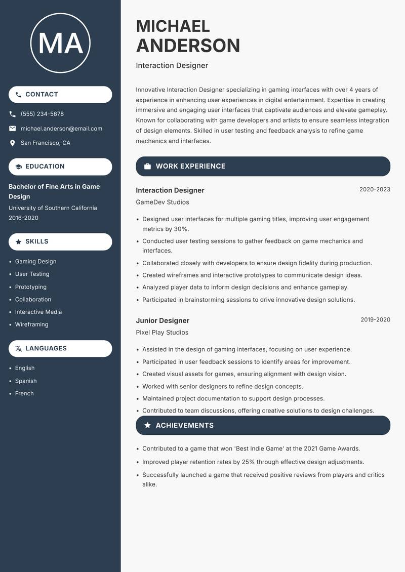 Interaction Designer resume template — Compact